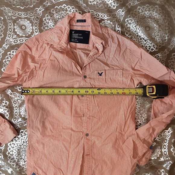 Mens American eagle outfiters long sleeve orange striped button up shirt  xs/tp - Picture 3 of 8
